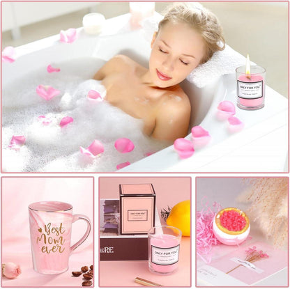 Geschenkset für Mama: Rosa Keramik Tasse mit Aufdruck & Duftkerze