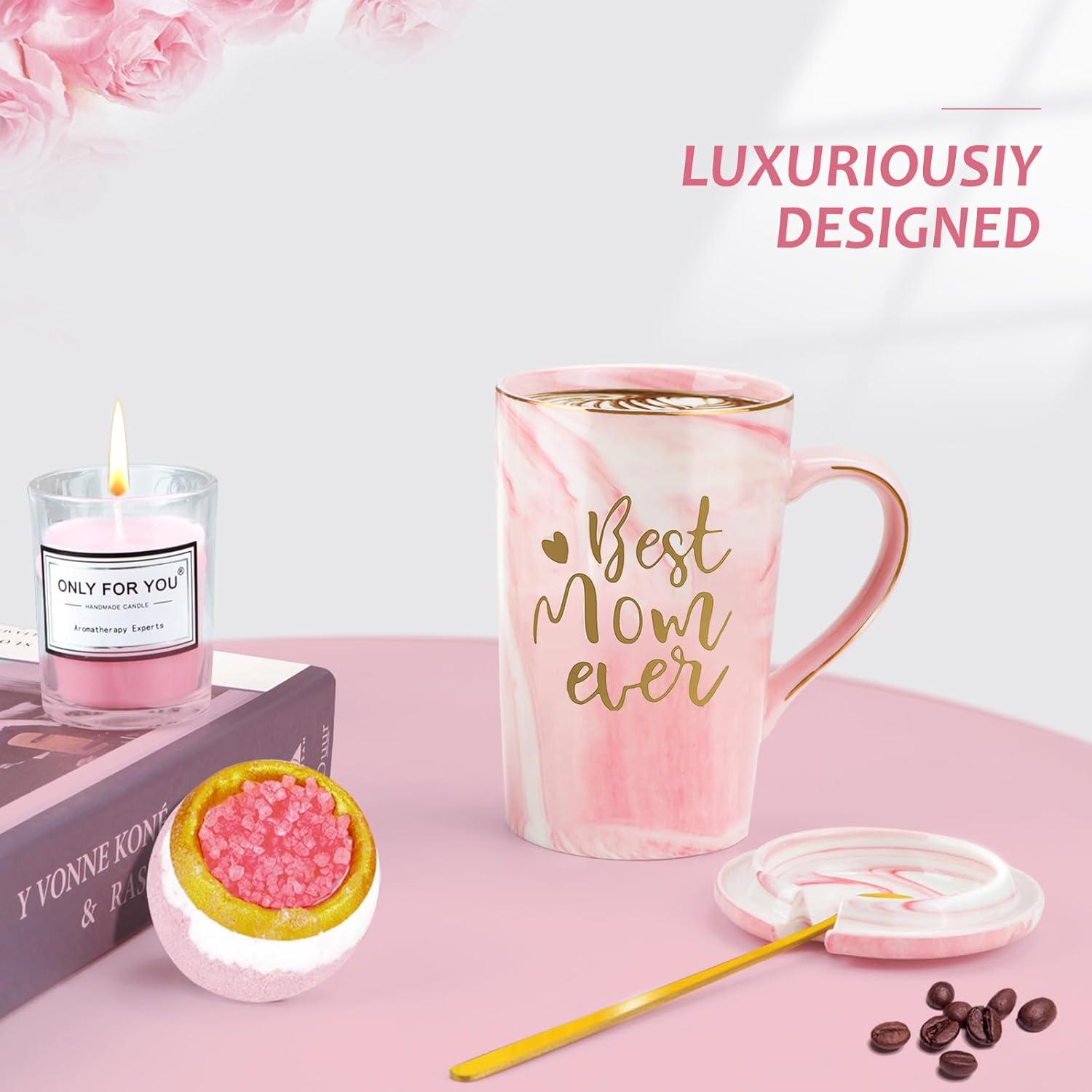 MEIMUCUL Geschenkset für Mama - 410ml Rosa Tasse mit Aufdruck