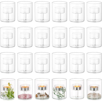 Teelichthalter Glas Zylinder Set 24 Stück Vintage für Hochzeiten & Partys