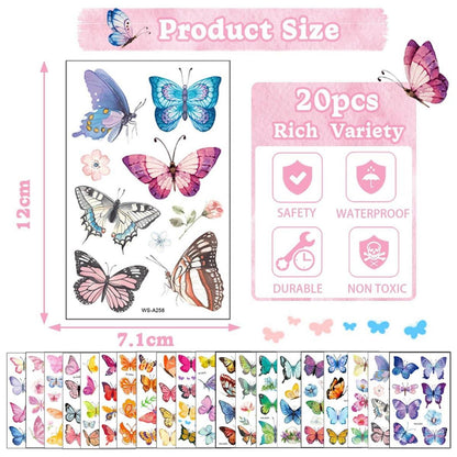 200 Schmetterling Temporäre Tattoos für Kinder Mädchen Aufkleber