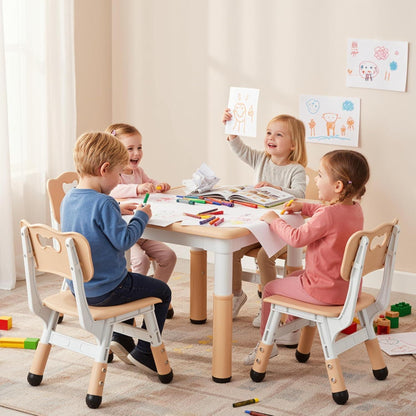Höhenverstellbares Kindertisch-Set mit 4 Stühlen, Gelb