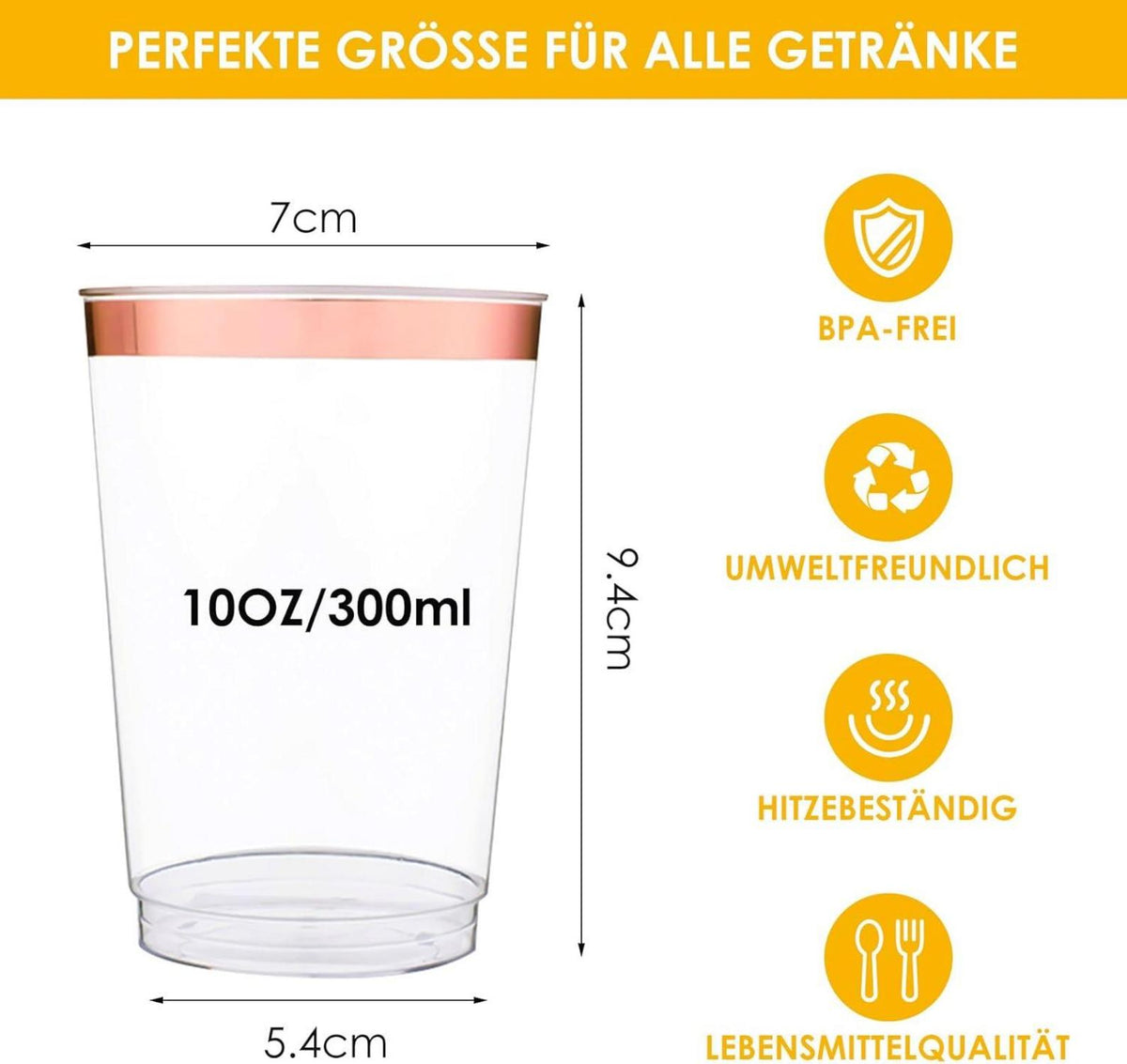 60 Stück Partybecher 10oz Roségold
