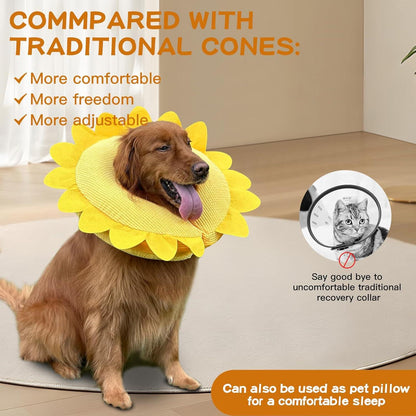 IEUUMLER Aufblasbare Halskrause Hund Leckschutz Einstellbar Bequem Sunflower L