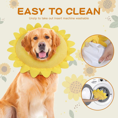 IEUUMLER Aufblasbare Halskrause Hund Leckschutz Einstellbar Bequem Sunflower L