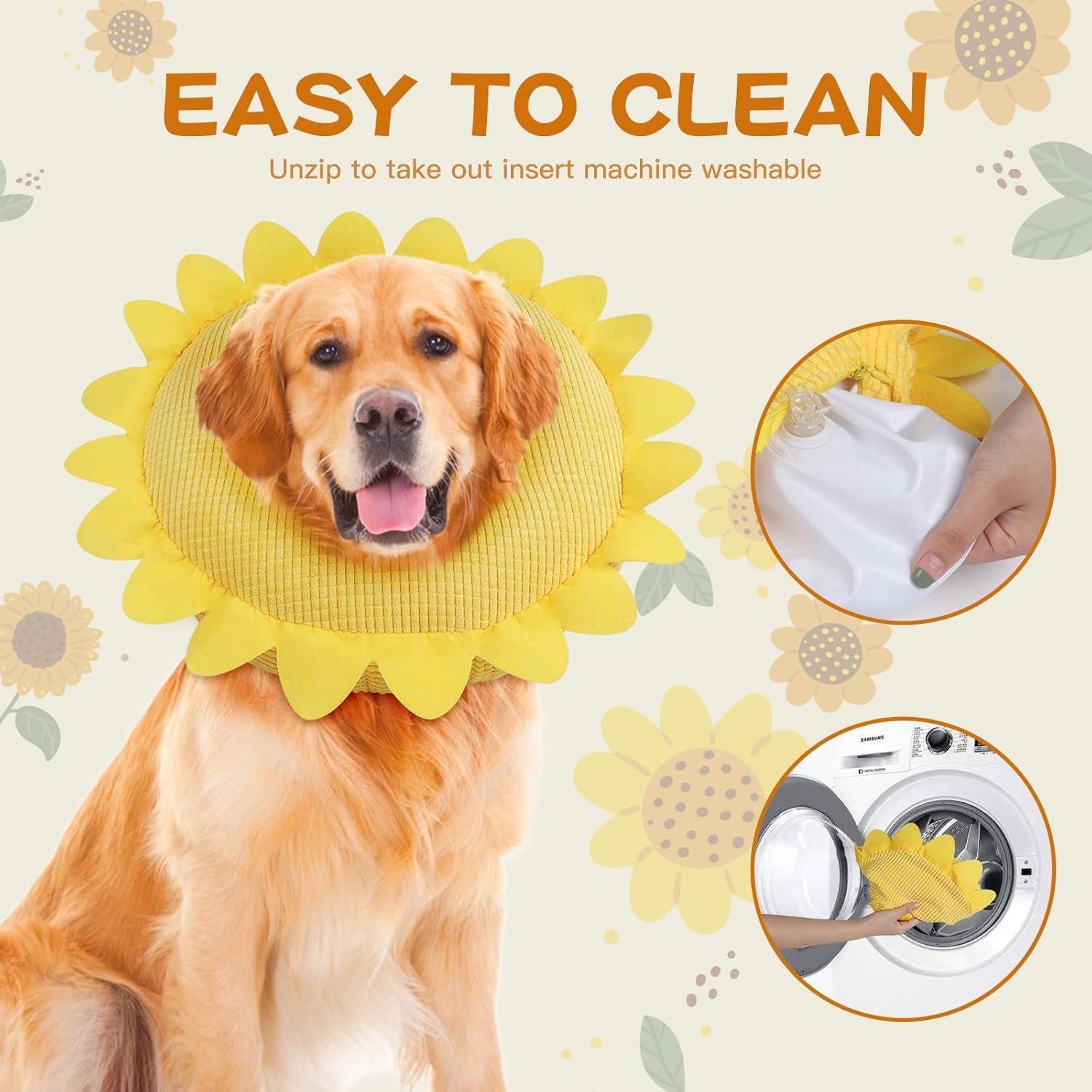 Aufblasbare Halskrause Hund Leckschutz Bequem Einstellbar XL Sunflower