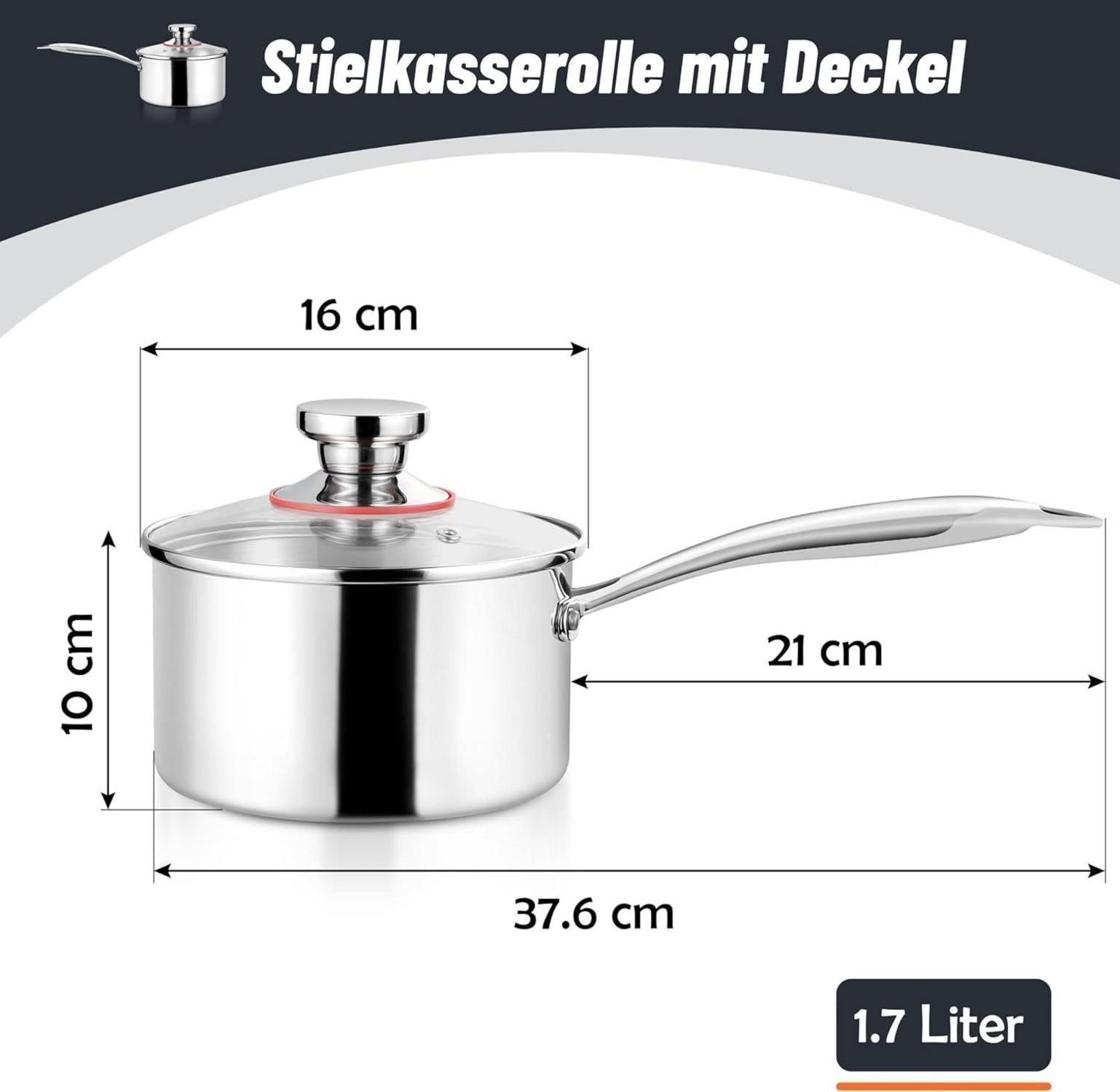 Herogo Stielkasserolle 16 cm Edelstahl Milchtopf Induktion