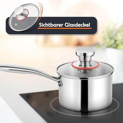 Herogo Stielkasserolle 16 cm Edelstahl Induktion mit Deckel 1,7 Liter