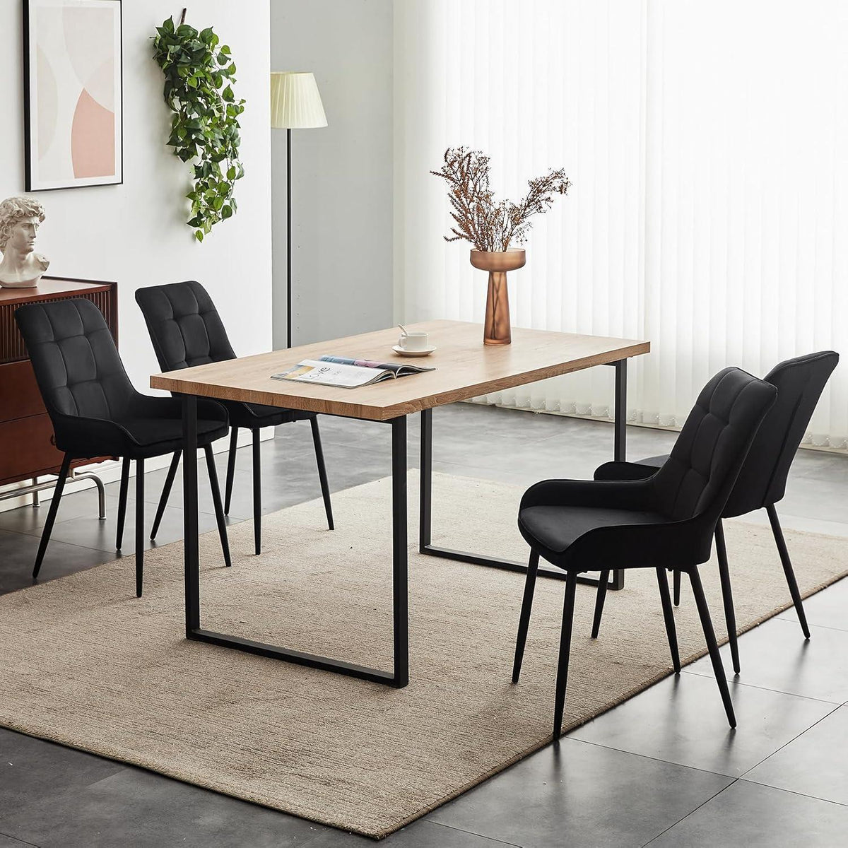 Samt Esszimmerstühle 2er Set mit gepolstertem Sitz & Metallbeinen