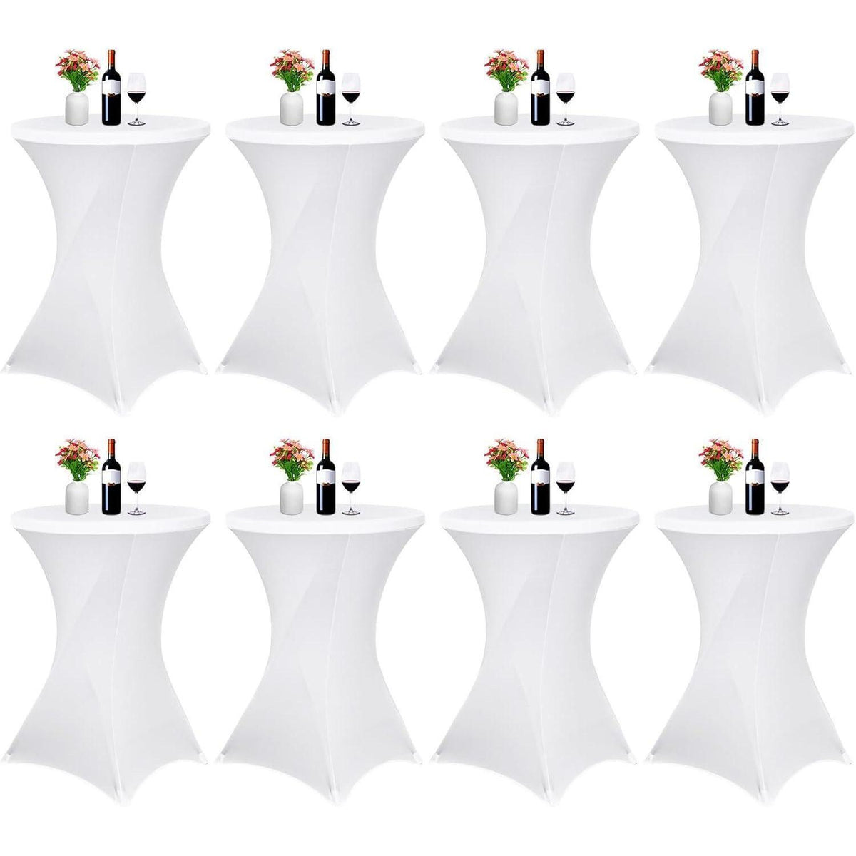 8er-Set Stretch Stehtisch Husse für Bistrotisch Ø 80-85 cm Weiß