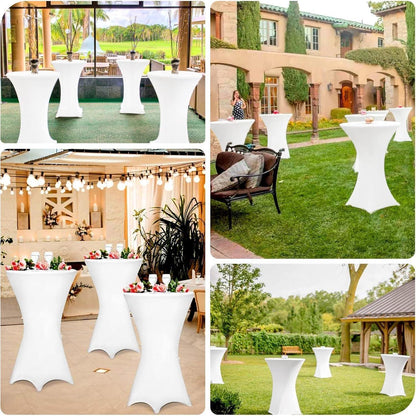 8er-Set Stretch Stehtisch Husse für Bistrotisch Ø 80-85 cm Weiß