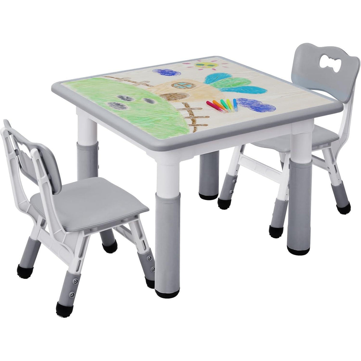 Höhenverstellbares Kindertisch-Stuhl-Set Grau Quadratisch