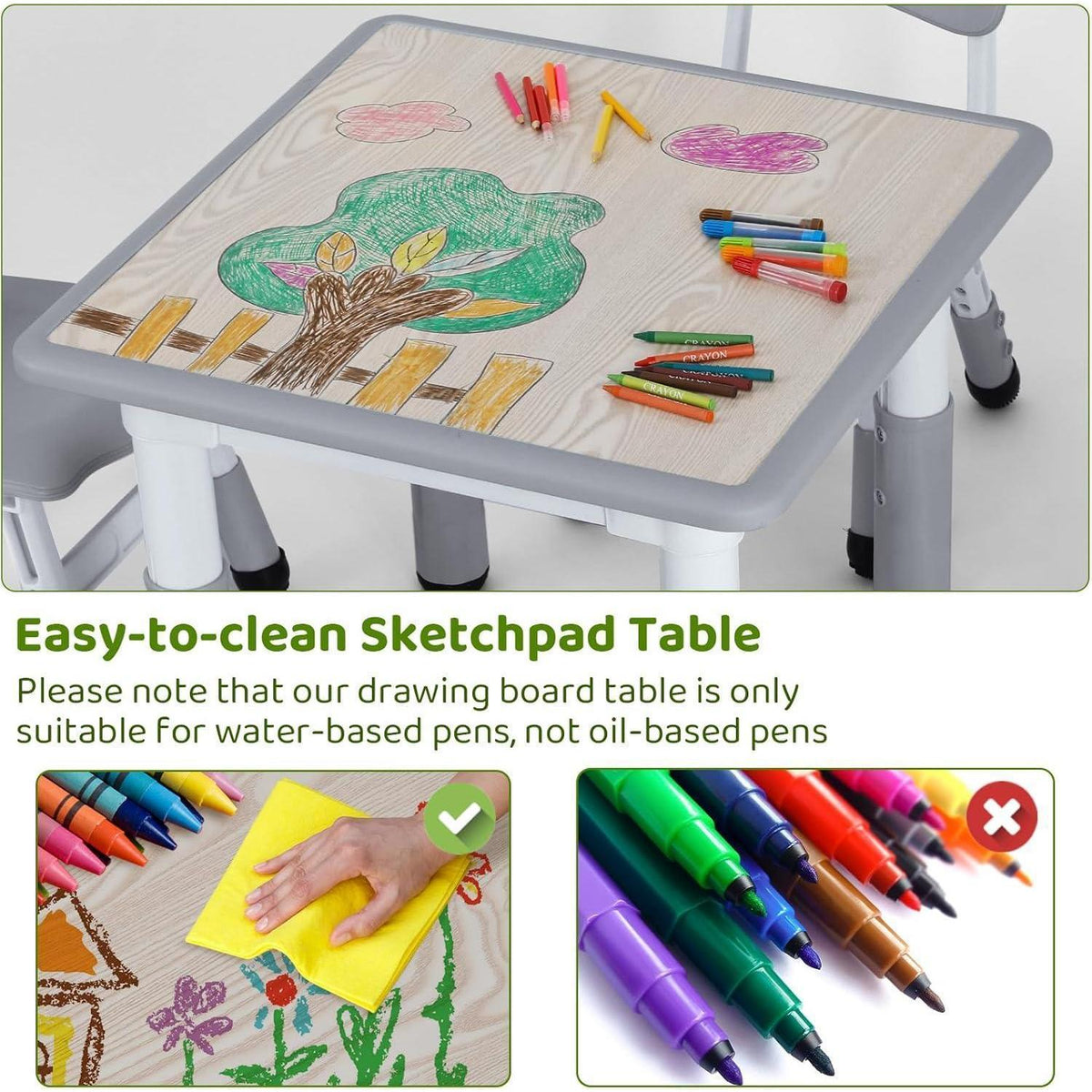 Höhenverstellbares Kindertisch-Stuhl-Set Grau Quadratisch