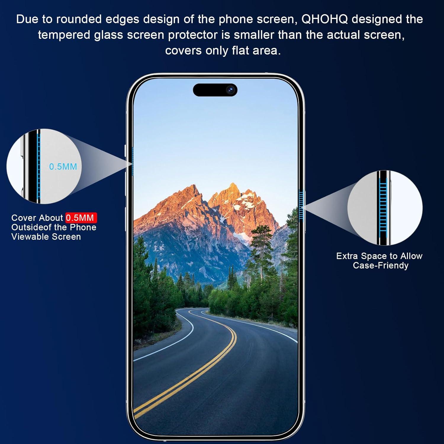 QHOHQ Sichtschutz Panzerfolie für iPhone 15 Pro 6,1 Zoll Schwarz