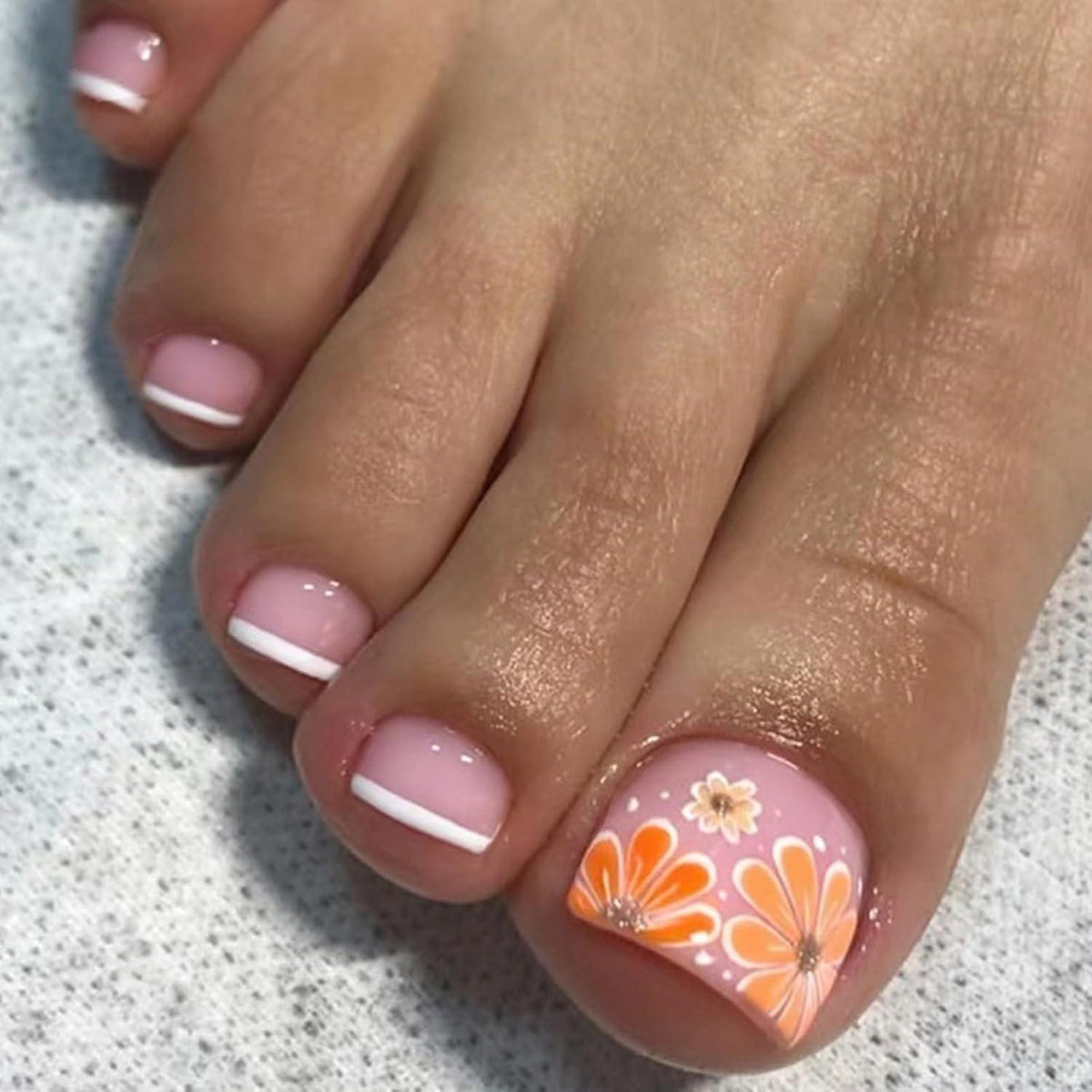 24 Stück Künstliche Französische Zehennägel Gelbe Blumen Acryl