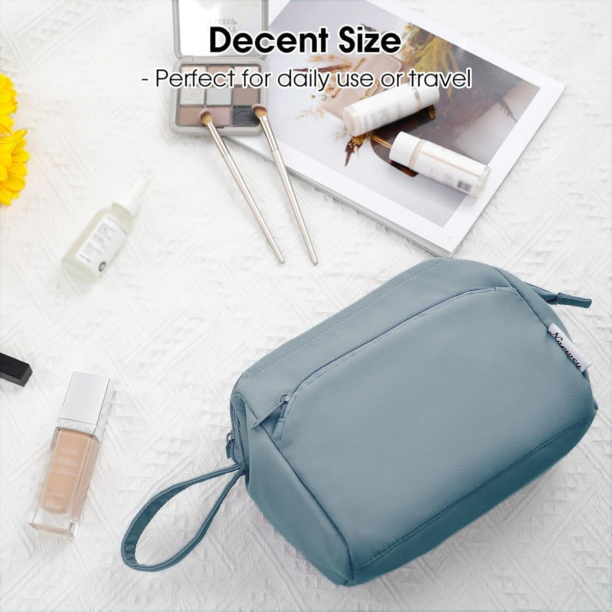 Kulturtasche Damen mit Weit Offenem Design, Graublau