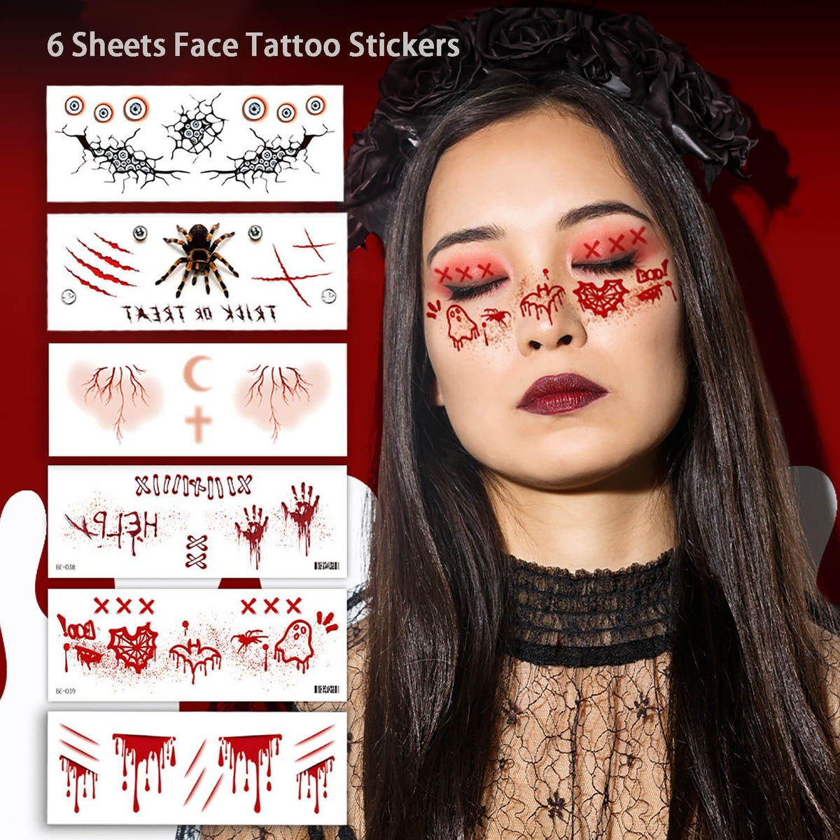 Halloween Fake Tattoos Set mit über 260 Mustern