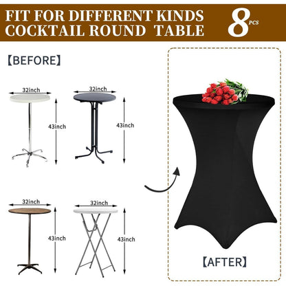 8er Set Stehtischhusse Schwarz für Ø 80-85 cm, Stretch-Tischdecke