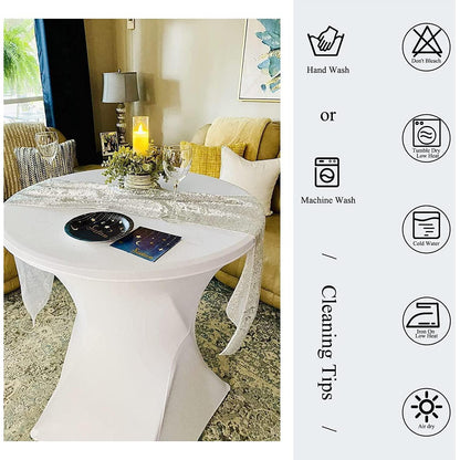 8er Set Stehtischhusse Weiß für Ø 80-85 cm, Stretch-Tischdecke mit Fußtaschen