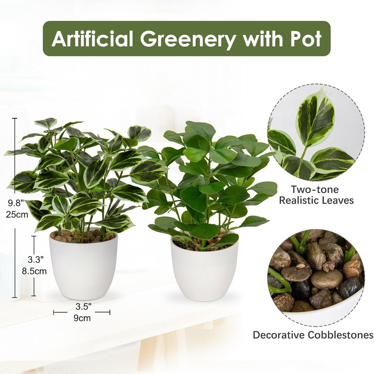 Dekopflanze Kunstpflanze Ficus im Topf 25 cm 2er Set