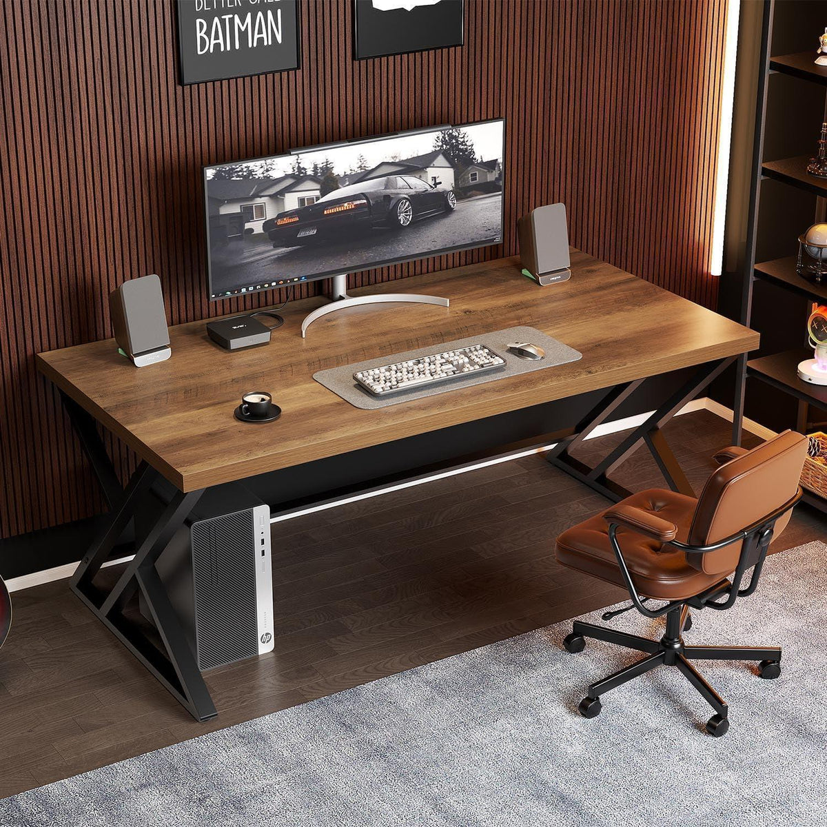 Großer Schreibtisch Metall Holz 152cm für Home Office & Lernen