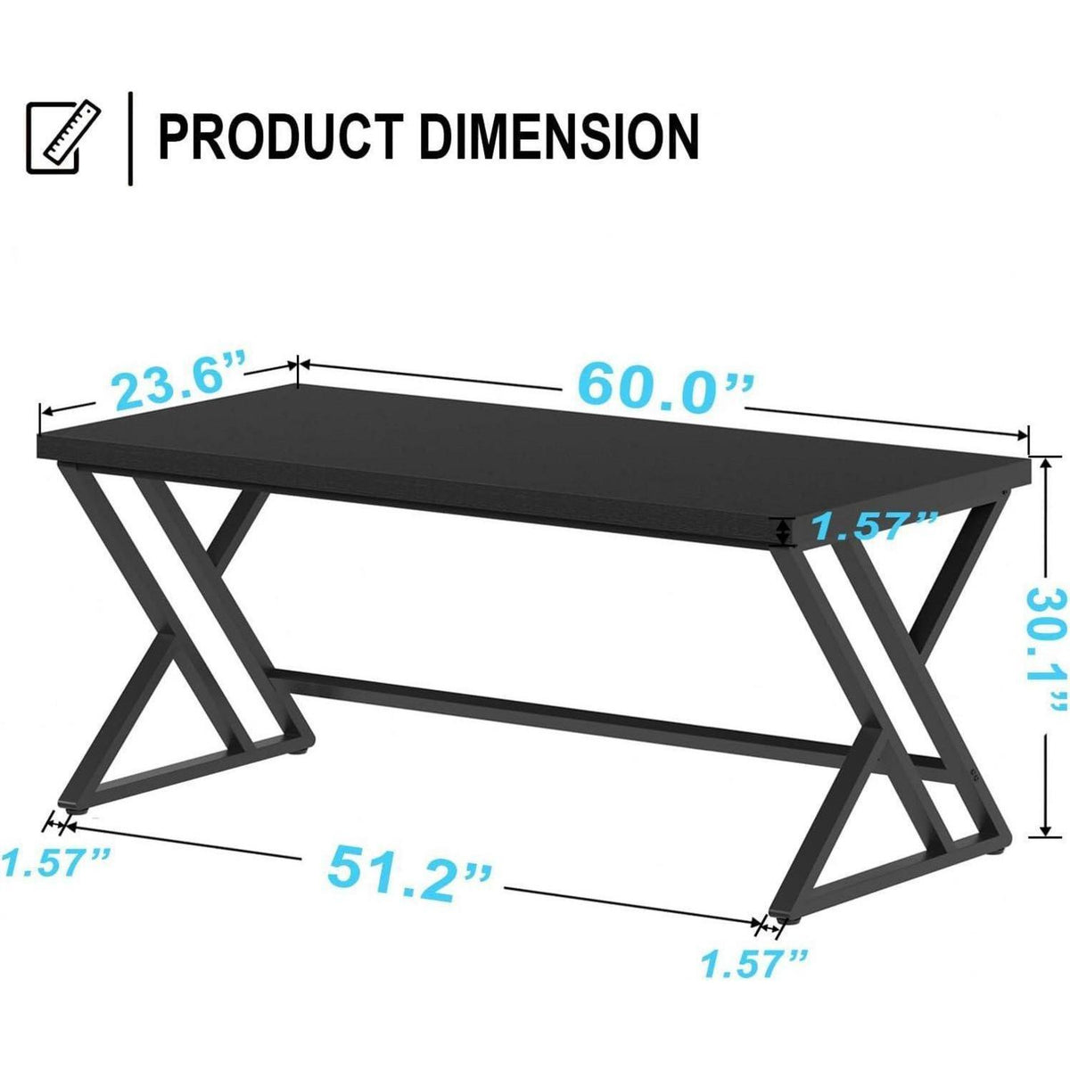 Schreibtisch Metall Holz 152cm Schwarz | Moderner Arbeitsplatz mit viel Platz