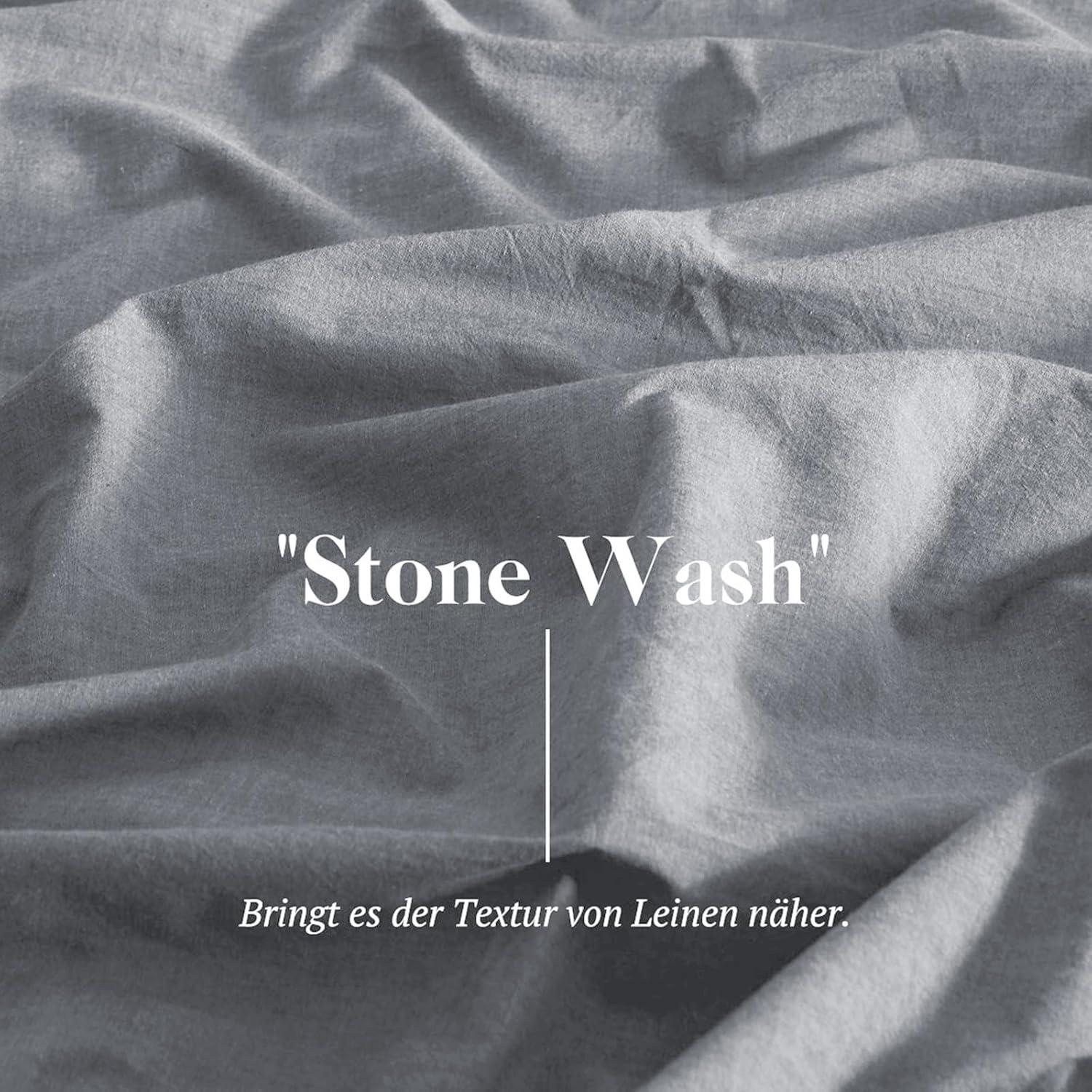 Bettwäsche Baumwolle Stone Washed-Look 220x240cm Grau 3tlg