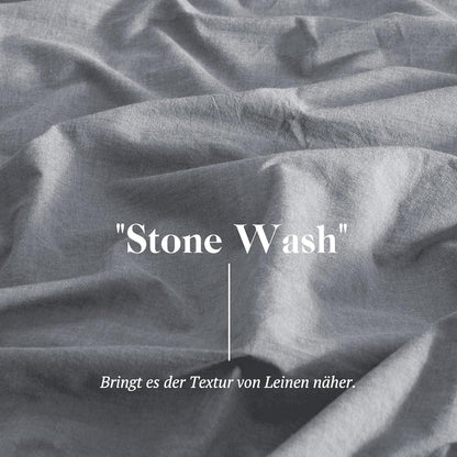Bettwäsche Baumwolle Stone Washed-Look 220x240cm Grau 3tlg