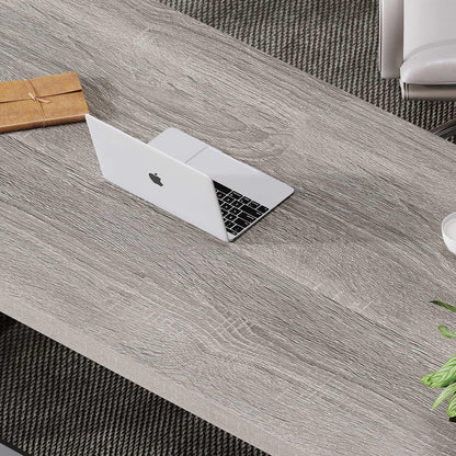 Grauer Büro-Schreibtisch mit Computerablage