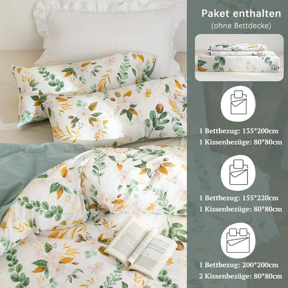 Bettwäsche 100% Baumwolle Pflanzenmuster Leinenartigem Griff ÖkoTex
