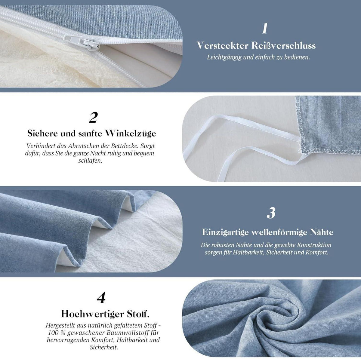 Bettwäsche-Set 220x240 Baumwolle Stone Washed Haiya Blue