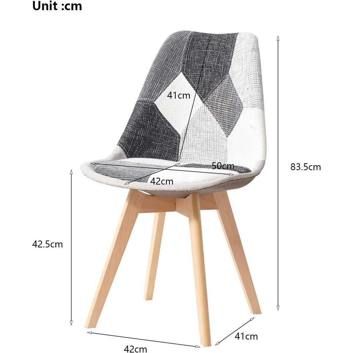 Patchwork Esszimmerstühle Set (6) Grau mit Sitzkissen
