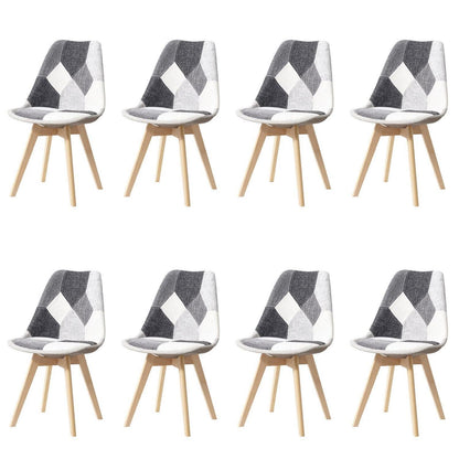 Patchwork Esszimmerstühle Set (8) – Grau & Abnehmbare Kissen