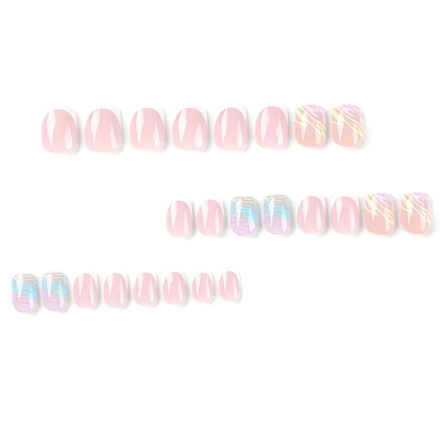 24 Stück Elegante Acrylnägel Gestreift Wavy Iridescent