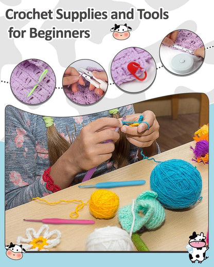Aeelike Häkelnadel Set Blaue Kuh-Muster 65 Stück für Anfänger