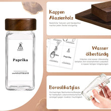 12er Set Gewürzgläser mit Akazienholzdeckel, 120ml