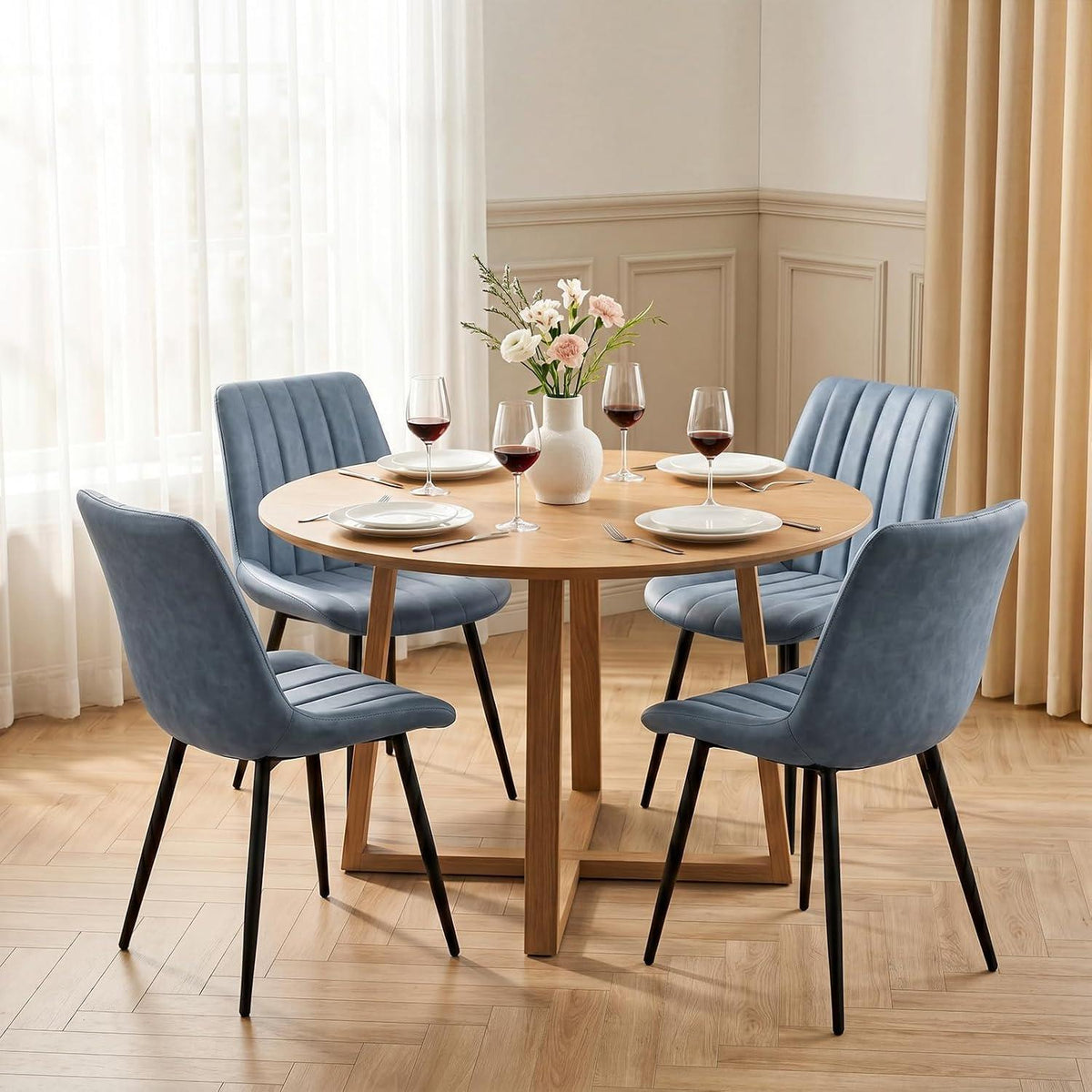 Esszimmerstühle Kunstleder 4er Set Blau mit Metallbeinen