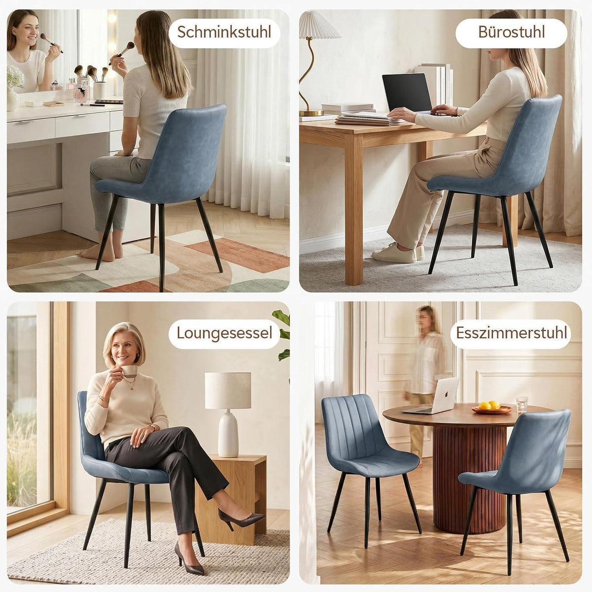 Esszimmerstühle Kunstleder 4er Set Blau mit Metallbeinen