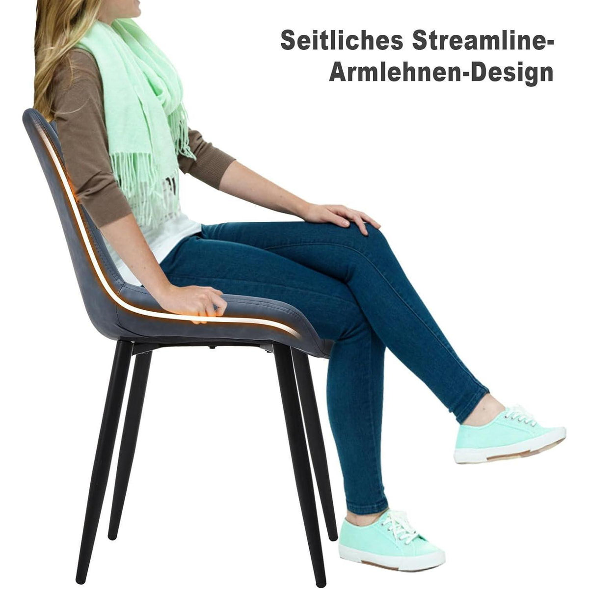 Esszimmerstühle Set 2 Blau, Bequeme Polsterstühle in Lederoptik