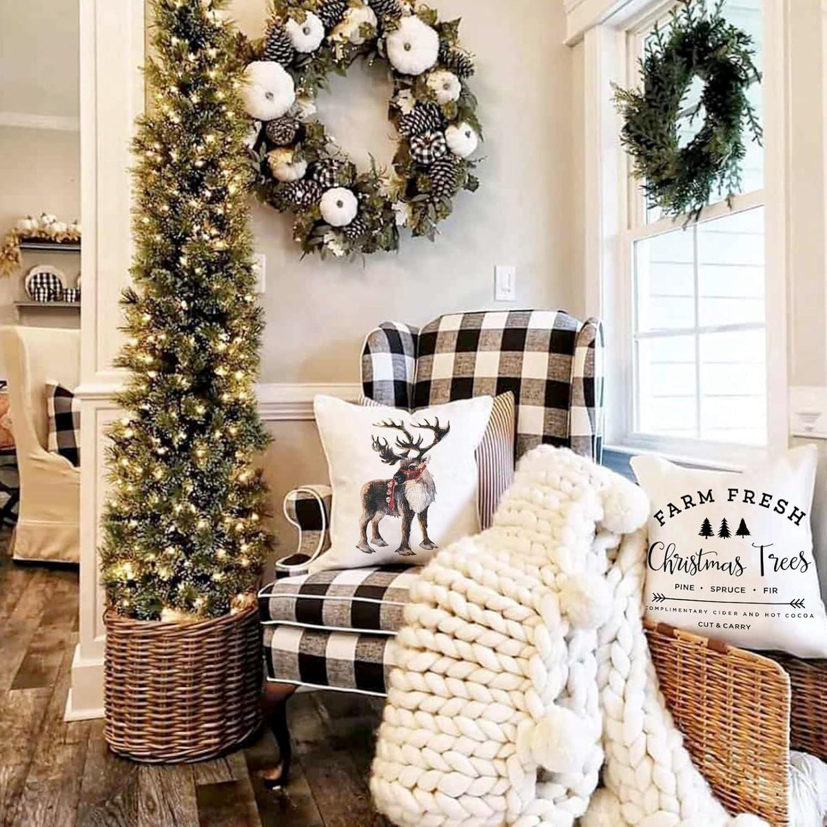 Weihnachten Kissenbezug Set 45x45 Leinen Deko Sofa Couch Schlafzimmer