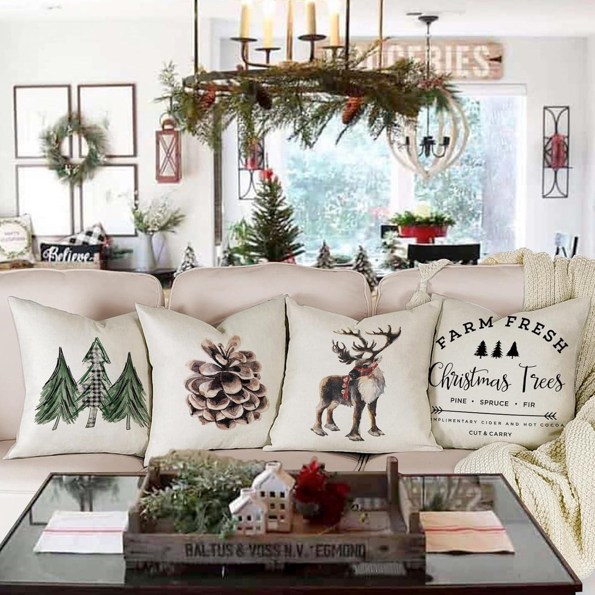Weihnachten Kissenbezüge Leinen 40x40 4er Set für Sofa