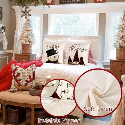 Weihnachten Kissenbezug 45x45 4er Set Leinen Deko Sofa Schlafzimmer