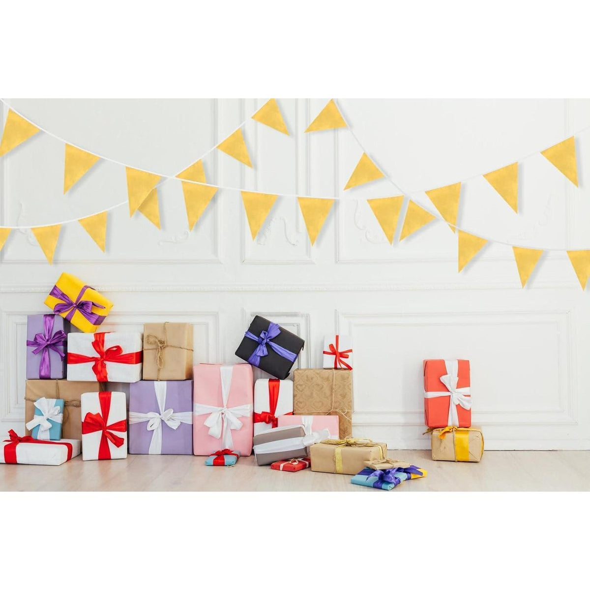 Goldene Wimpelkette 20m – 52 Dreiecke für Party & Hochzeit