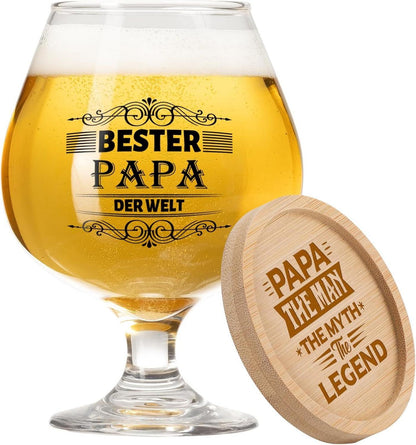 Bierkrug Glas Bambus Untersetzer Geschenk Papa Weihnachten
