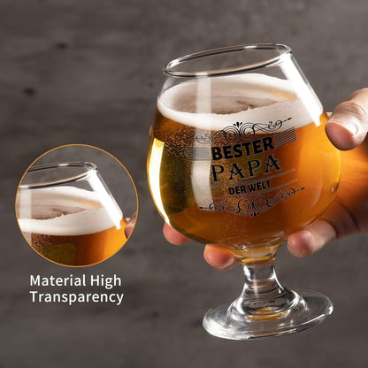 PRSTENLY Bierkrug Glas und Bambus Untersetzer Papa Geschenk Weihnachten 17OZ