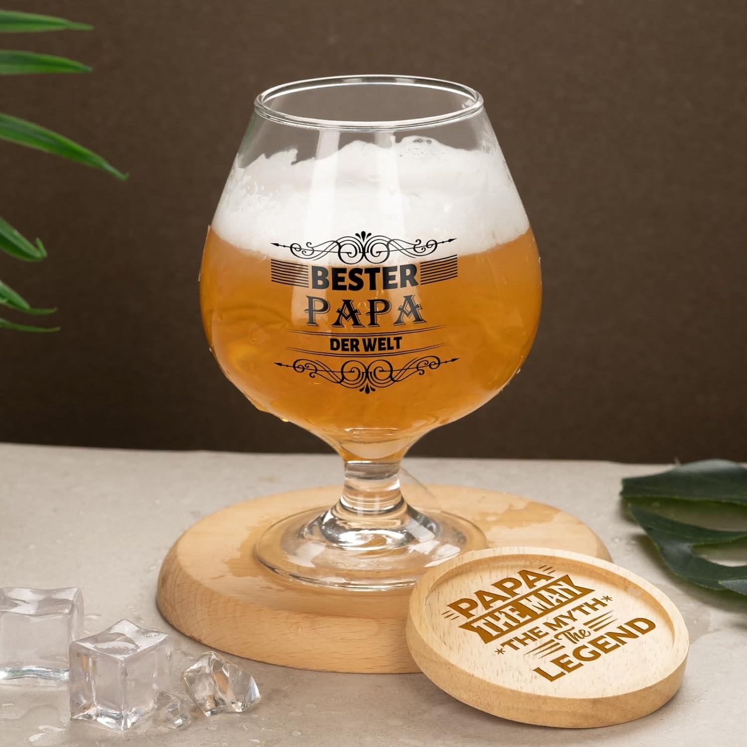 Weihnachtsgeschenk Bierkrug 17OZ Glas Bambus Untersetzer Papa Vater