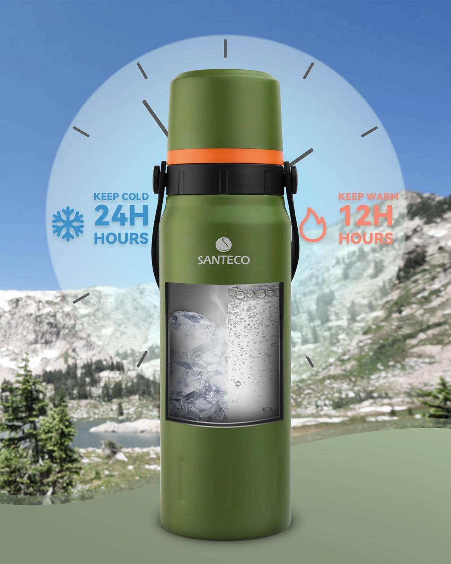Thermoskanne Edelstahl 1,2L mit Trinkbecher für unterwegs