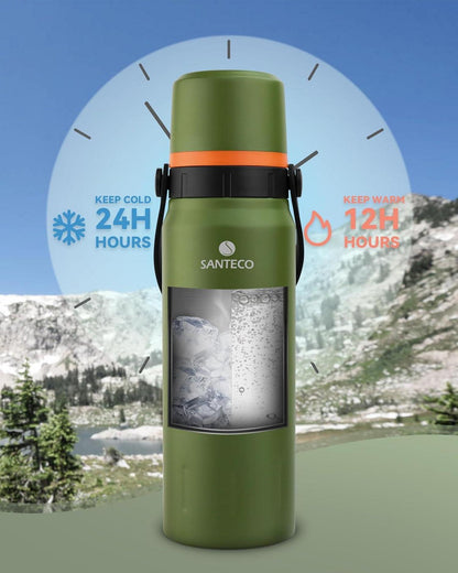 Thermoskanne Edelstahl 1,2L mit Trinkbecher für unterwegs
