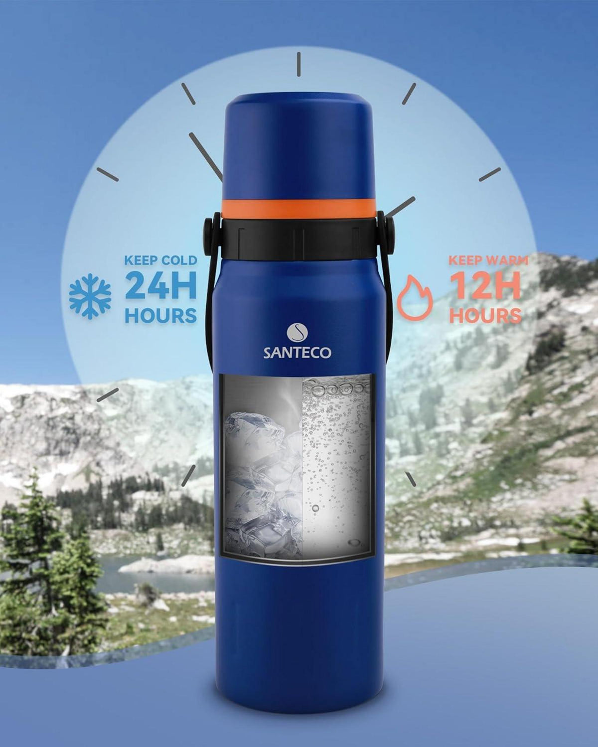 Isolierflasche Edelstahl 1,2L Blau Auslaufsicher Trinkbecher