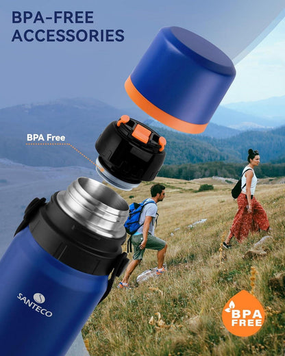 SANTECO Thermoskanne Isolierflasche Edelstahl BPA-frei 1,2L Trinkbecher Blau