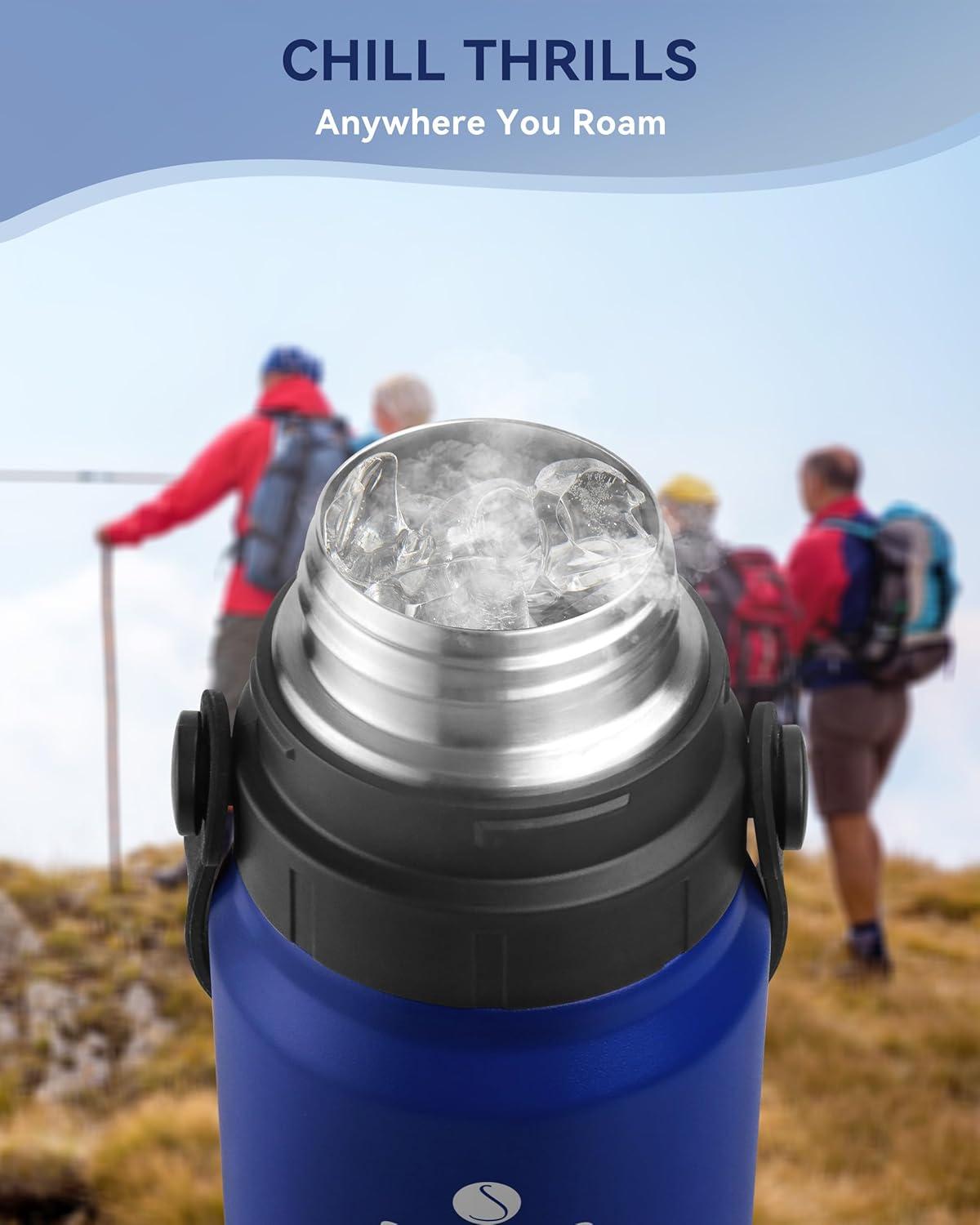 Thermoskanne Edelstahl Isolierflasche 1,2L Auslaufsicher Trinkbecher Blau